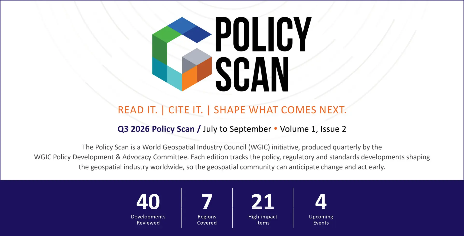 Policy Scan banner with colorful hex logo and bold 'POLICY SCAN' text, orange slogan underneath.